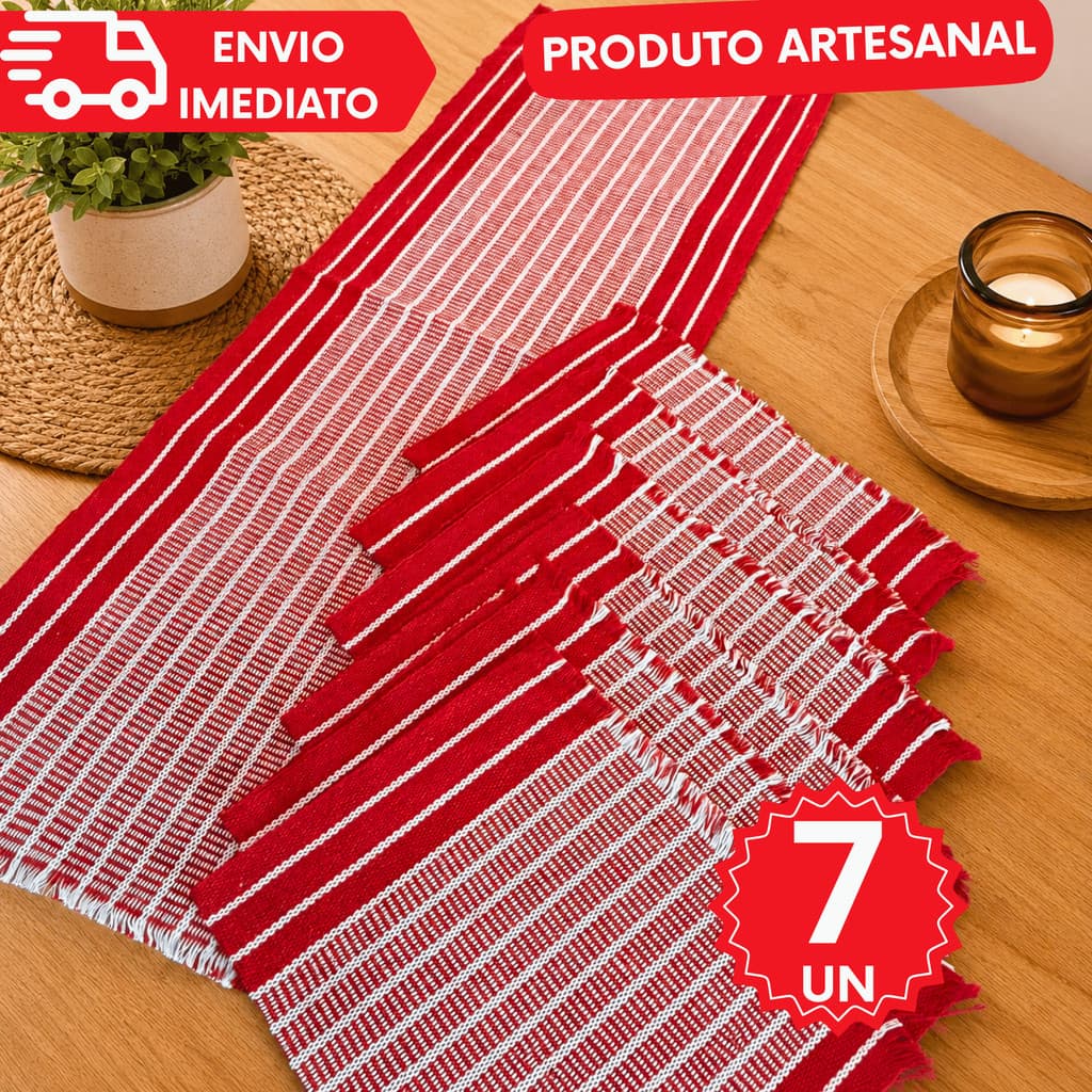 Jogo Americano 7 peças Feito em Tear Algodão Chic Decoração Imperdível Promoção
