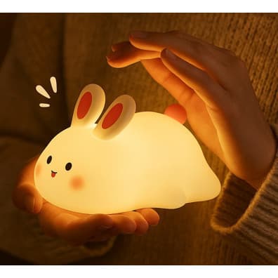 Luminária Coelhinho LED Silicone Criança Lanterna Clarear Abajur Quarto Luz Noturna Decorativa