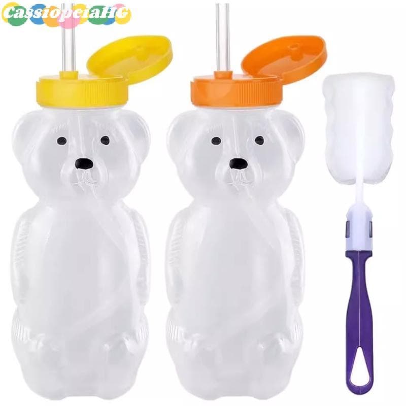 (Cassiopeiahg) Copo De Palha De Urso De Mel De Desenho Animado Com Canudos Flexíveis Espremível À Prova De Vazamentos Re