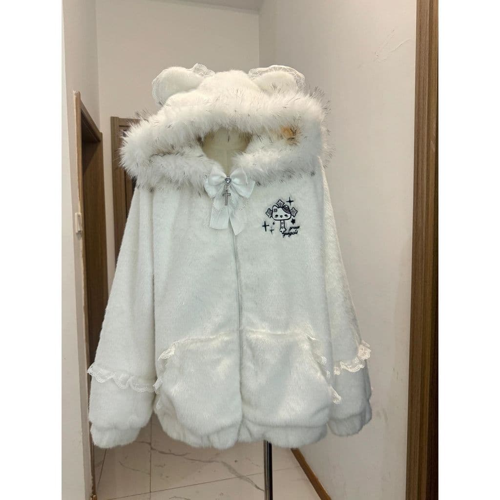 Mulheres Bordado Pele Sintética Hoodies Moda Solta Casaco Com Zíper