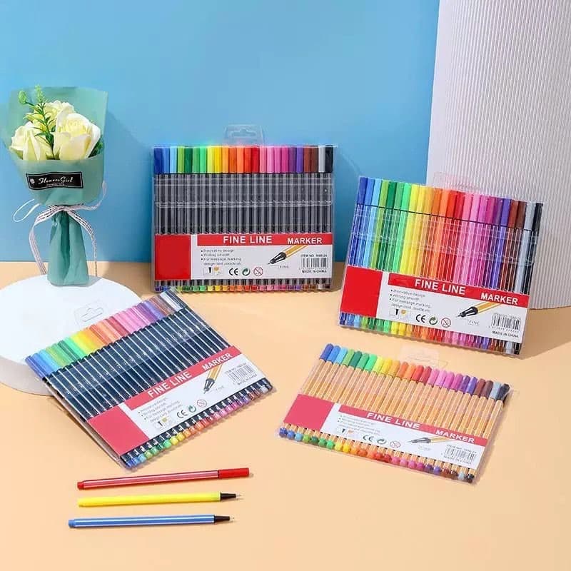 Kit Canetas Coloridas Fine Line (ponta 0.4) cores 24un Ponta Fina 1ª Linha