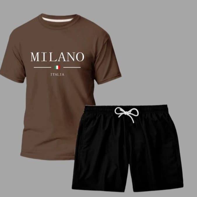 Kit Conjunto Milano Camiseta Masculina Algodão + Shorts Tactel Estiloso Verão