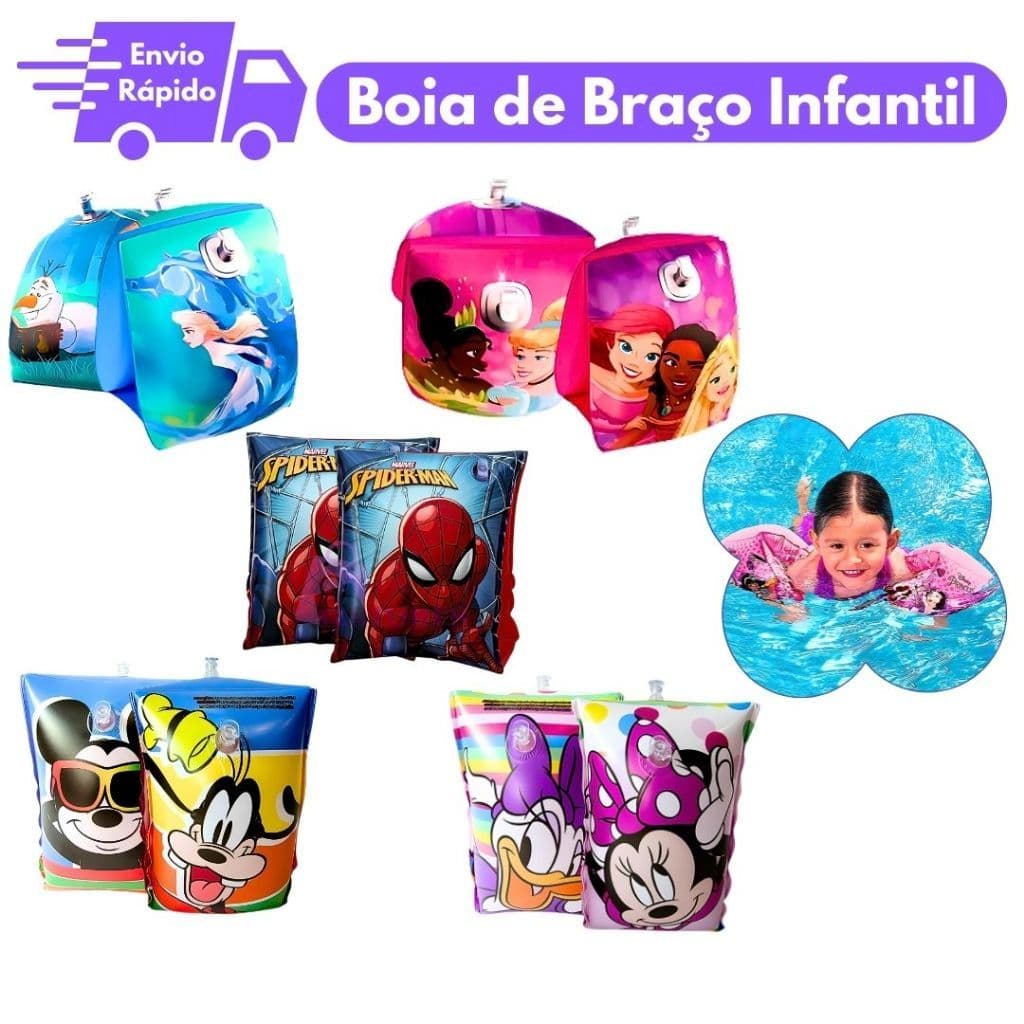 Boia De Braço Inflável Para Crianças Piscina Diversão Lazer Personagem Menino Menina