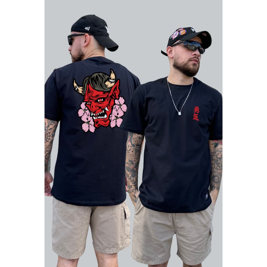 Camiseta Algodão ESTILO Japones Oniclay Bunga Flores Oriental