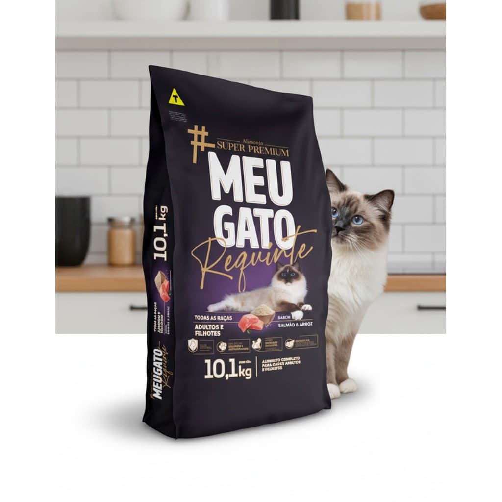 Ração Gato Todas Raças Adulto Meu Gato Requinte Salmão Arroz 10kg Controle PH Yucca