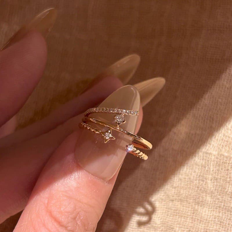 Luz de luxo rosa ouro piscando diamante Irregular enrolamento anel feminino novo estilo High-End anel aberto nicho anel