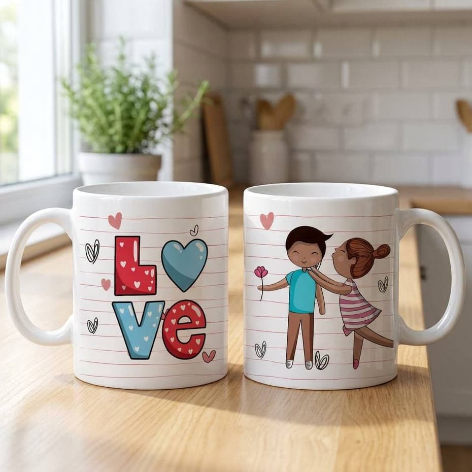 Caneca Dia Dos Namorados Estampa Casal Love Porcelana Premium