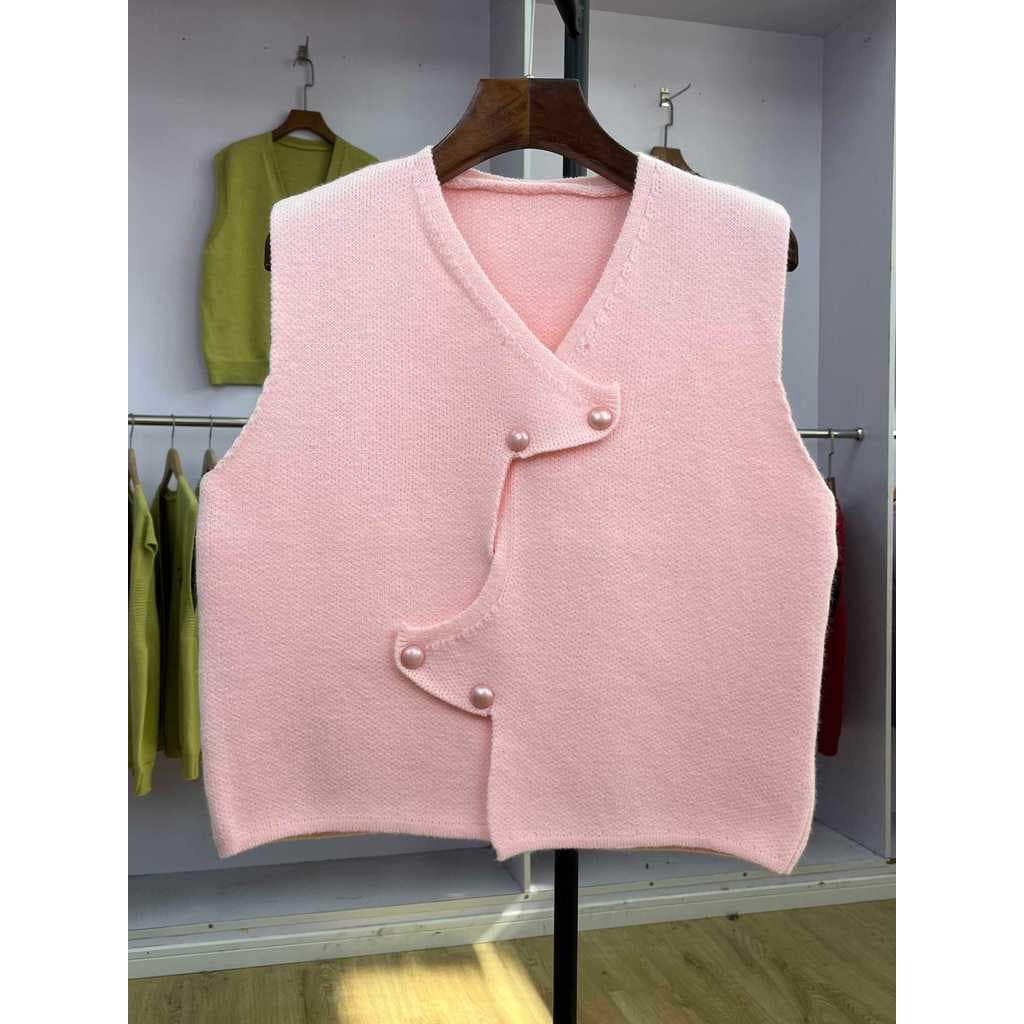 641 2024 outono inverno novo estilo colete de malha feminino com decote em V sem mangas colete solto All-Match colete ex