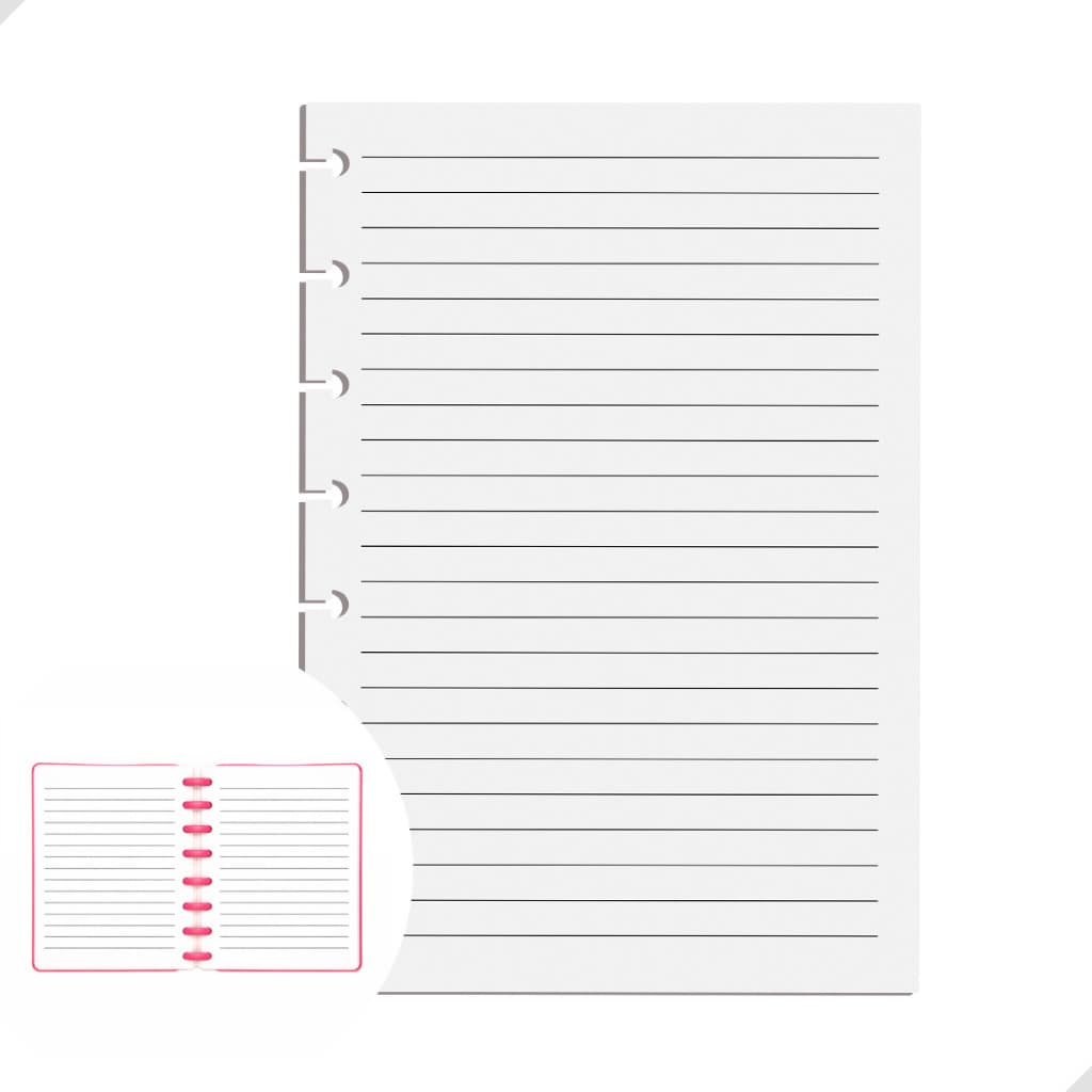 Refil 80 Folhas Pautadas A5 Caderno Inteligente 8 Discos Reposicionáveis Material Escolar