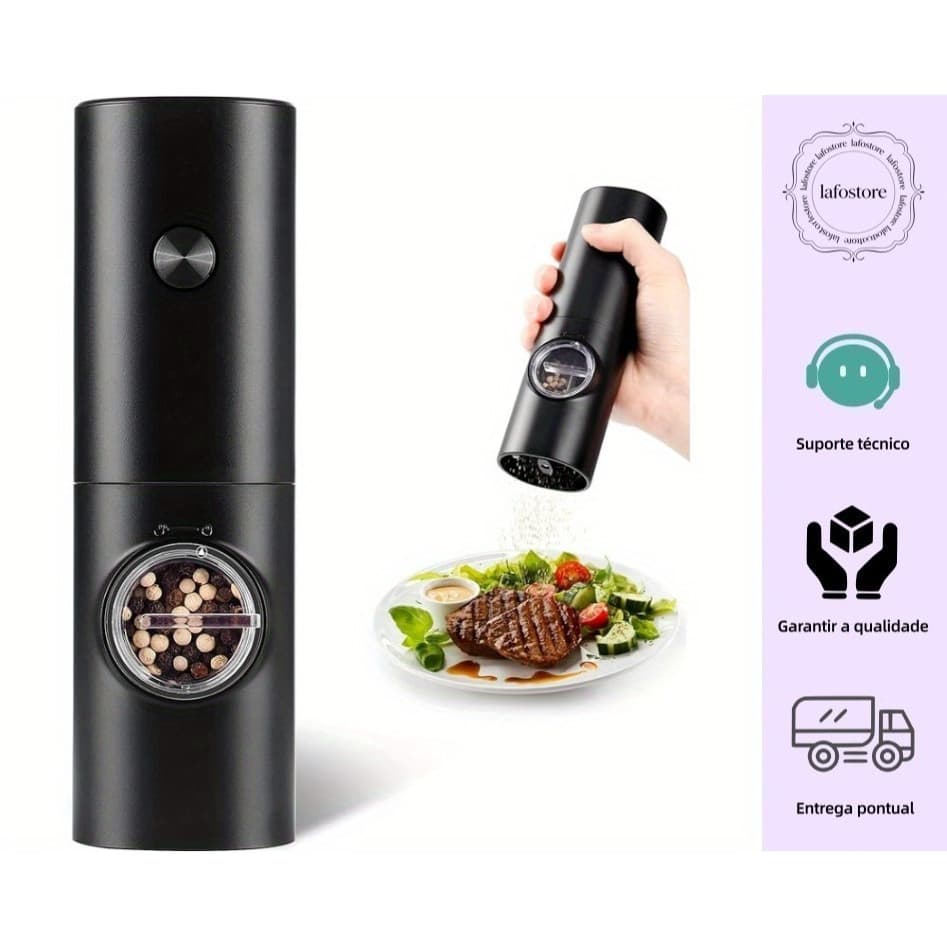 Moedor Elétrico De Sal Pimenta Temperos Condimentos Automático Com Ajuste de Moagem