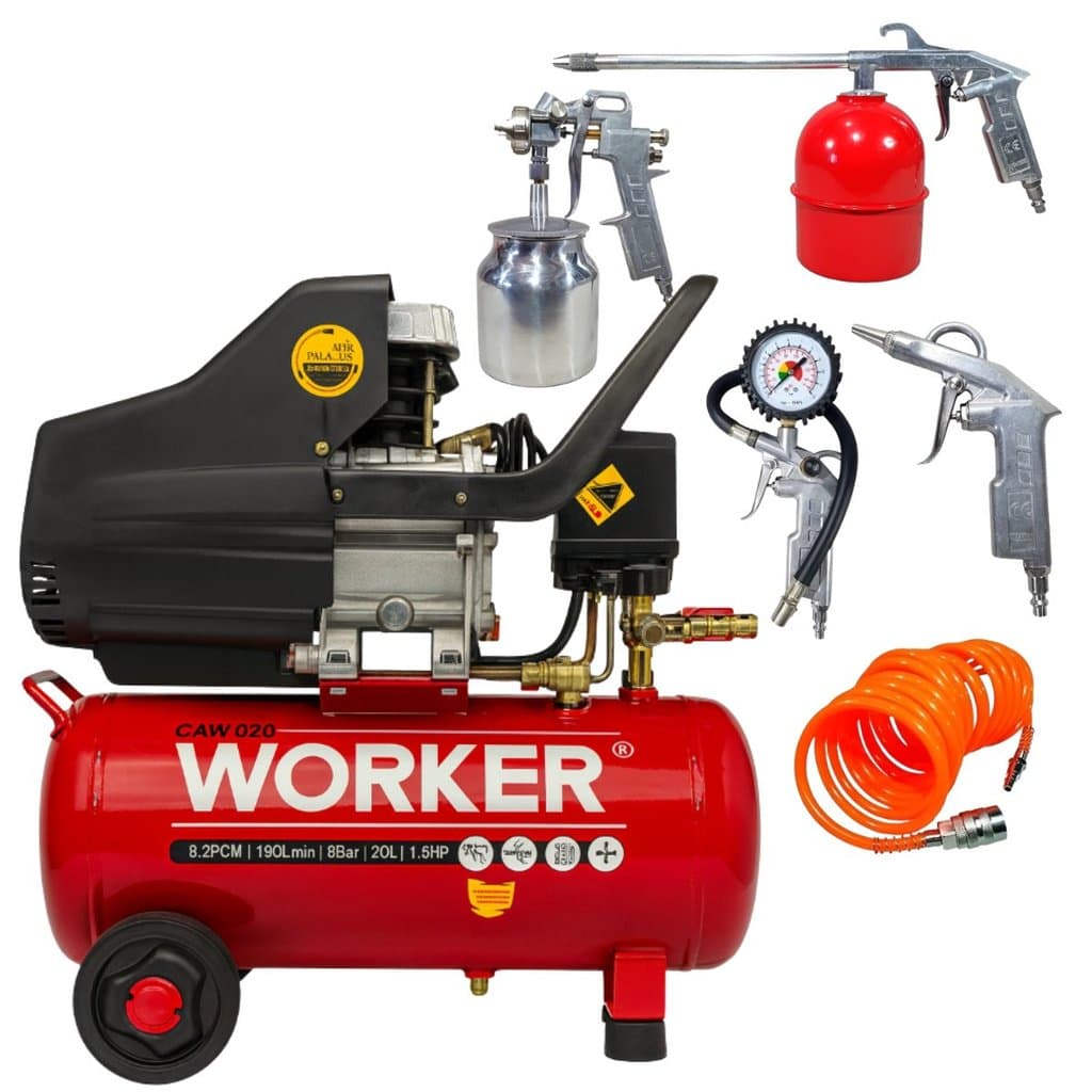 Motocompressor de Ar Pintura Profissional 20l Worker Com Pistola