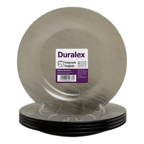 Kit 6 Pratos Fundo Duralex Vidro Temperado Cor Fumê Original Fume Geométrico