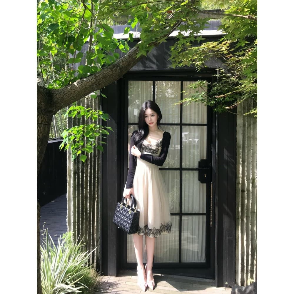 NALYSA Shenzhen Altos Produtos!Vestido feminino de renda com decote em V, verão, cintura estreita, aparência mais fina,
