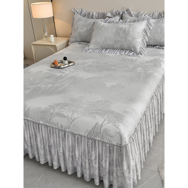 Langsha Princesa Estilo Ervilhas de Gelo Tapete Fresco de Seda Gelo Conjunto de Três Peças Saia de Cama Estilo Verão Tap
