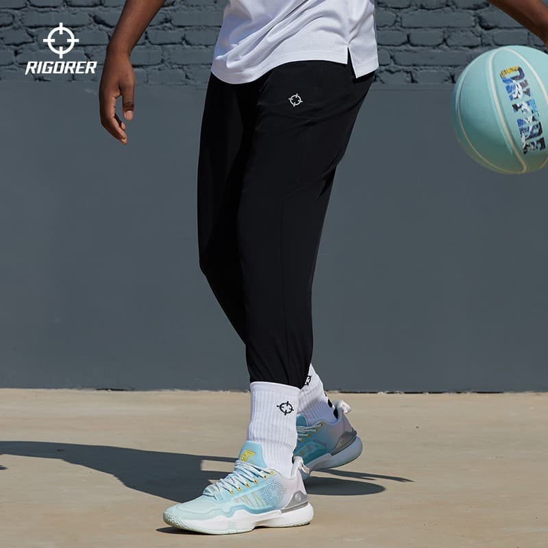 Calças esportivas padrão de secagem rápida verão masculino fino tecido gelo seda respirável basquete pé comprimento suor