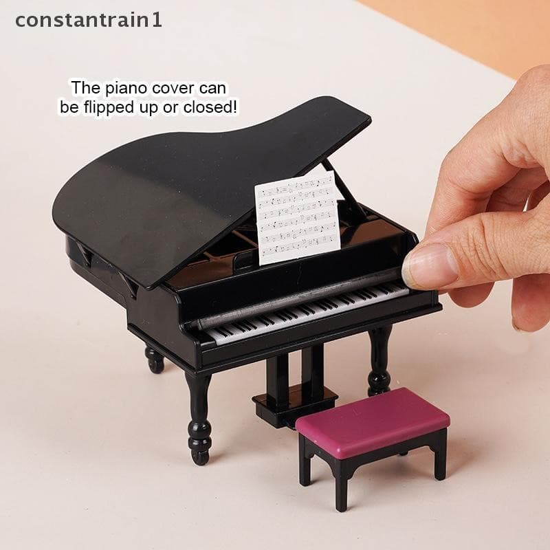 [CST] 1 : 12 Casa De Bonecas Em Miniatura Piano Com Banco Instrumento Cadeira Modelo Sala De Estar Móveis Decoração Brin