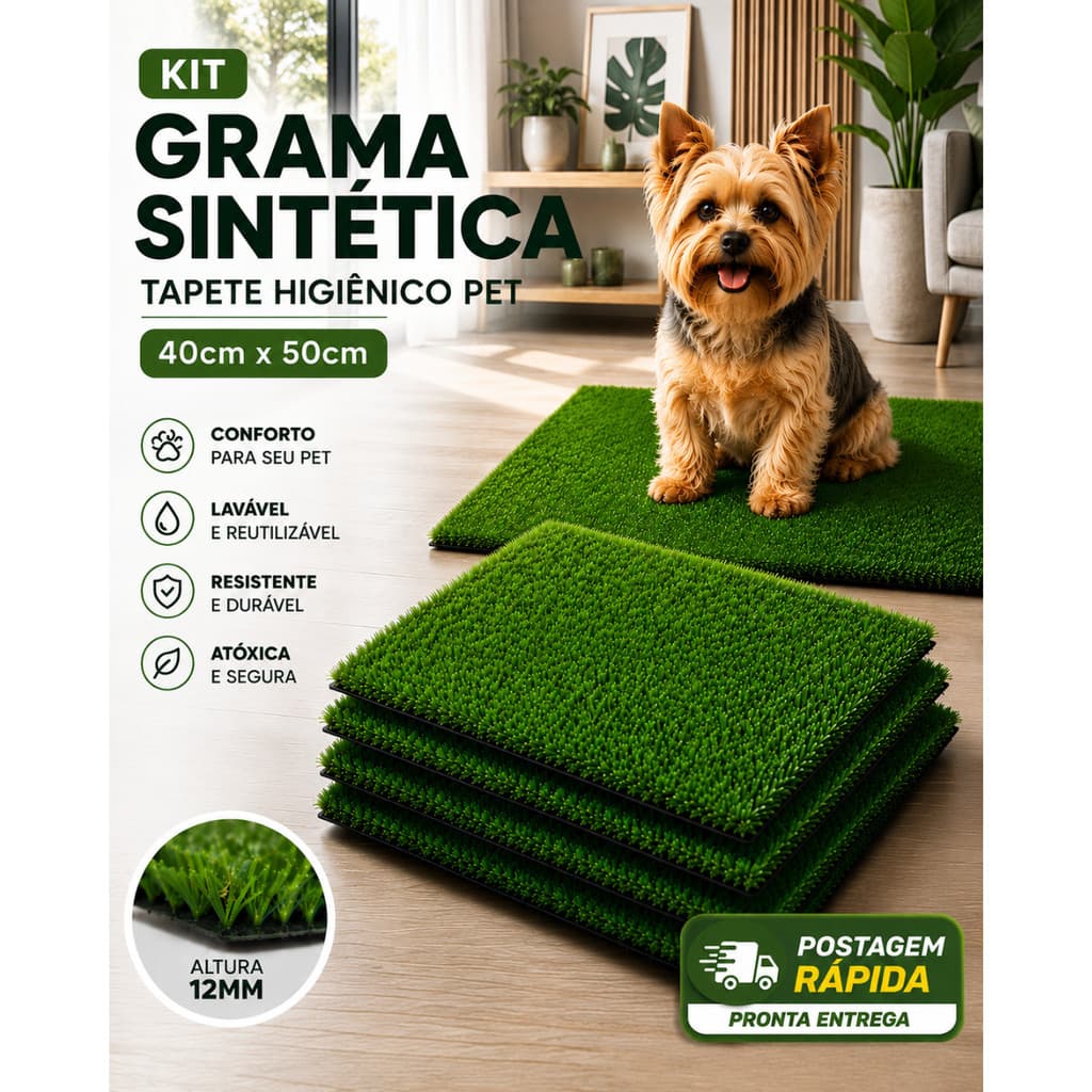 Grama Pet Sintética Tapete Higiênico Confortável Lavavel 50 x 40