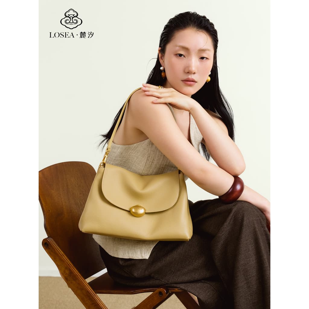 LOSEA LOSEA Original <Algodão > Bolsa de lingote de couro de primeira camada feminina 2026 Novo estilo bolsa de ombro am