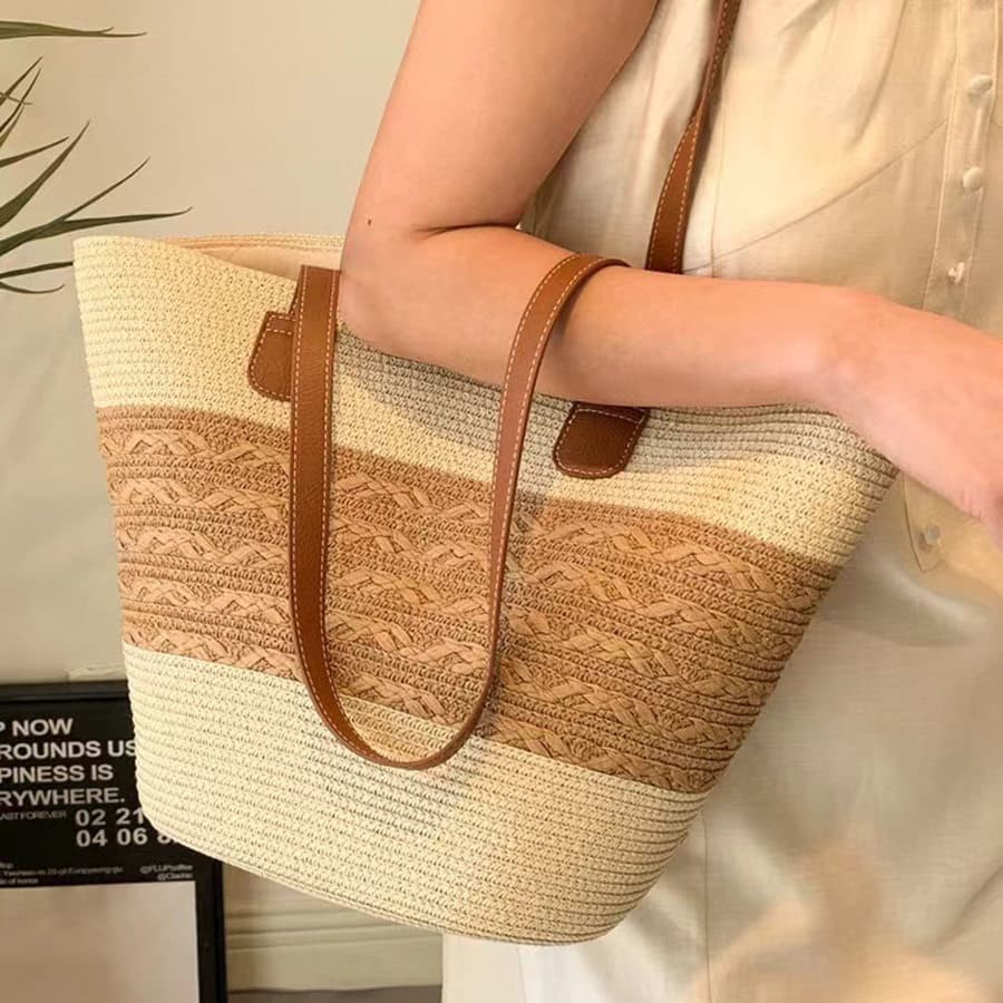 bolsa feminina bolsa transversal feminino Estilo de férias coreano ráfia tecido saco meninas verão férias estilo grande