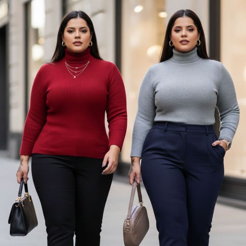 Kit 2 Cacharrel Tricot Gola Alta Manga Longa Plus Size Frio Blusa Feminina Inverno Confortável