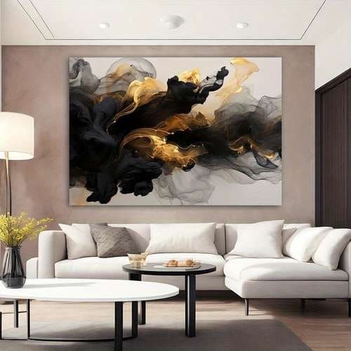 quadro decorativo Moderna marmorizado preto dourado para sala quarto cozinha hall /sem moldura