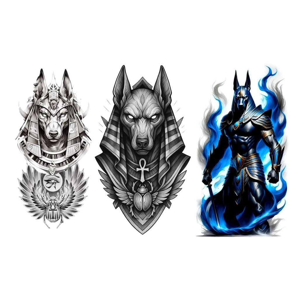 01Cartela de Tatuagens Temporária Tema Anubis c / 3 Imagens