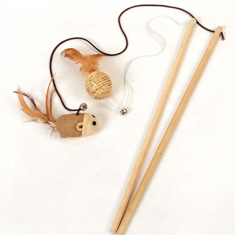 Varinha de Brincar para Animais de Estimação, Brinquedo de Madeira para Gatos, Brinquedo Interativo para Gatos