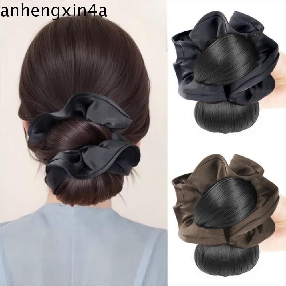 ANHENGXIN Peças De Cabelo Falso , Scrunchie Garra Clipe Flor Bun Cabeça Peruca , Faixa Extensões Bola