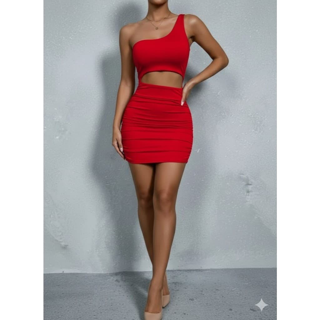 Vestido Curto Suplex Mula Manca Franzido Lateral Feminino Justo Colado Verão 2025 Moda Fashion Modinha