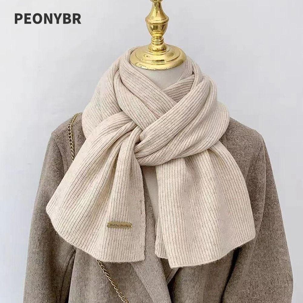 PEONYHOME Lenço Cruzado , De Malha Grosso De Lã , Gola Falsa , Cor Sólida , Aquecedor De Pescoço Feminino