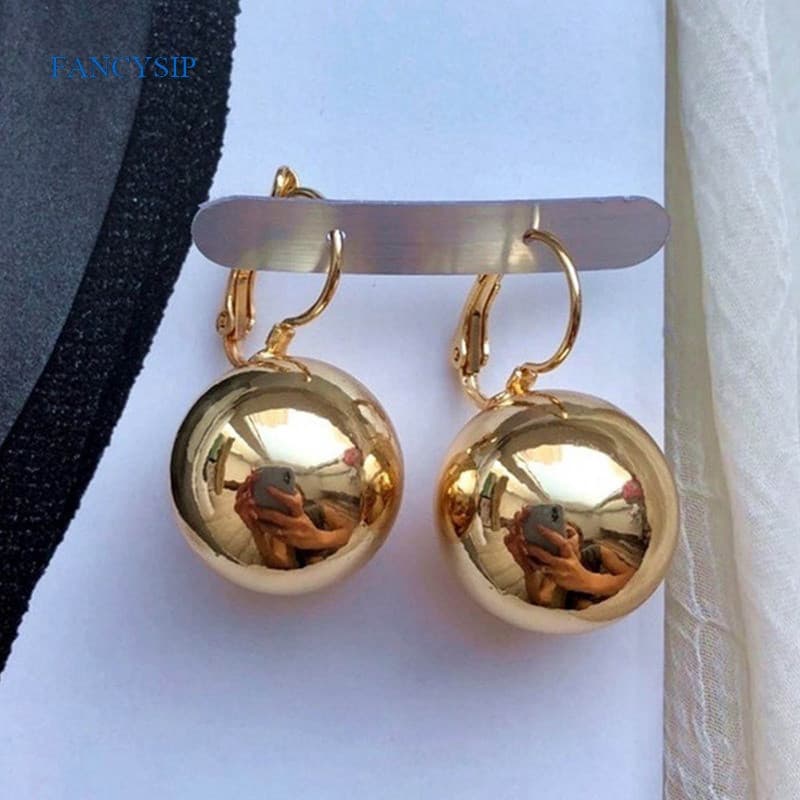 Brinco Em Forma De Bola Lisa Para Mulheres Pandente Branco/Dourado Criativo Feminino Encantador 2023 Novo Quente