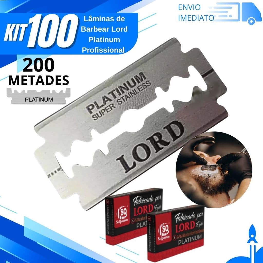 Kit 100/50/25 Lâminas Lord Platinum para Navalhetes Barbear Preciso Aço Inox Uso Profissional Barbearia