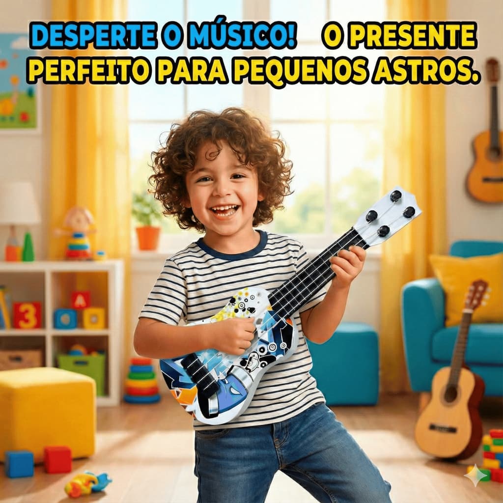 Brinquedo Mini Violão Cavaquinho Guitarra menino menina Instrumento Musical Infantil para Crianças
