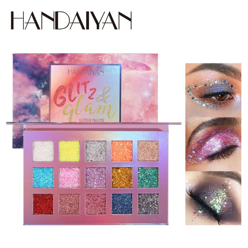 Paleta de sombras para os olhos 15 cores handaiyan genuíno europeu americano grandes lantejoulas estroboscópicas boate b