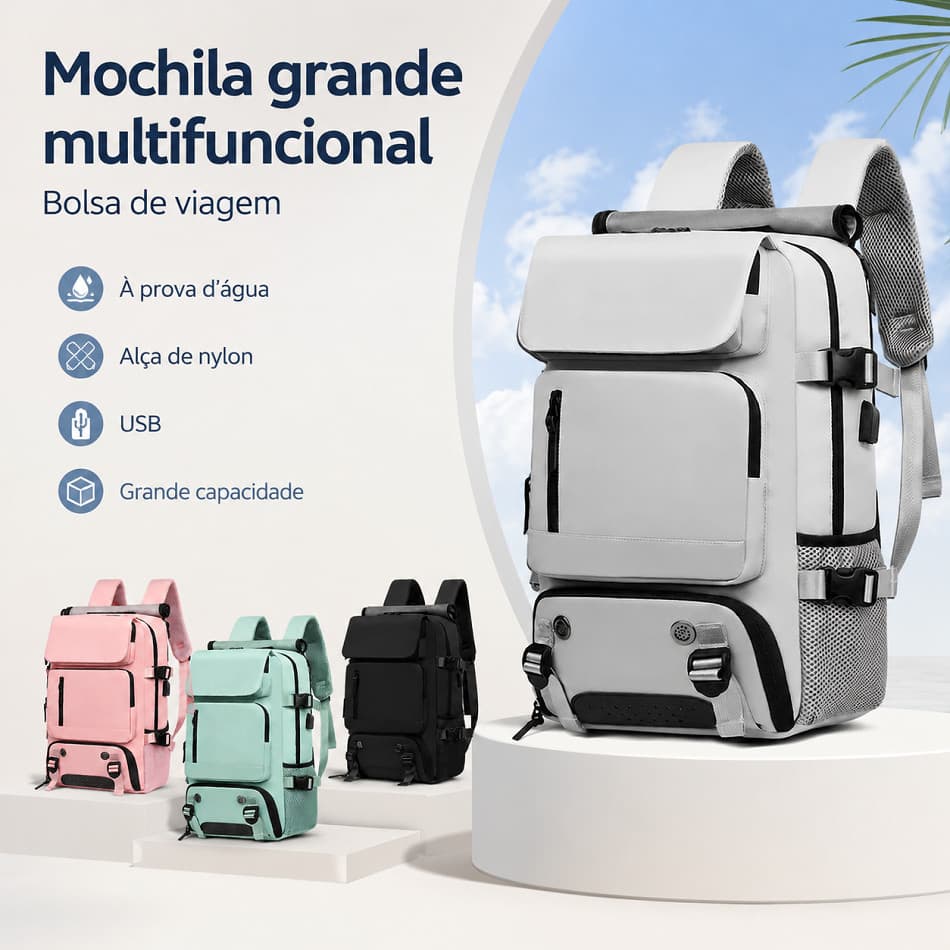 BESTAR Mochila grande multifuncional, bolsa de viagem, mochila, à prova d'água, alça de nylon, usb