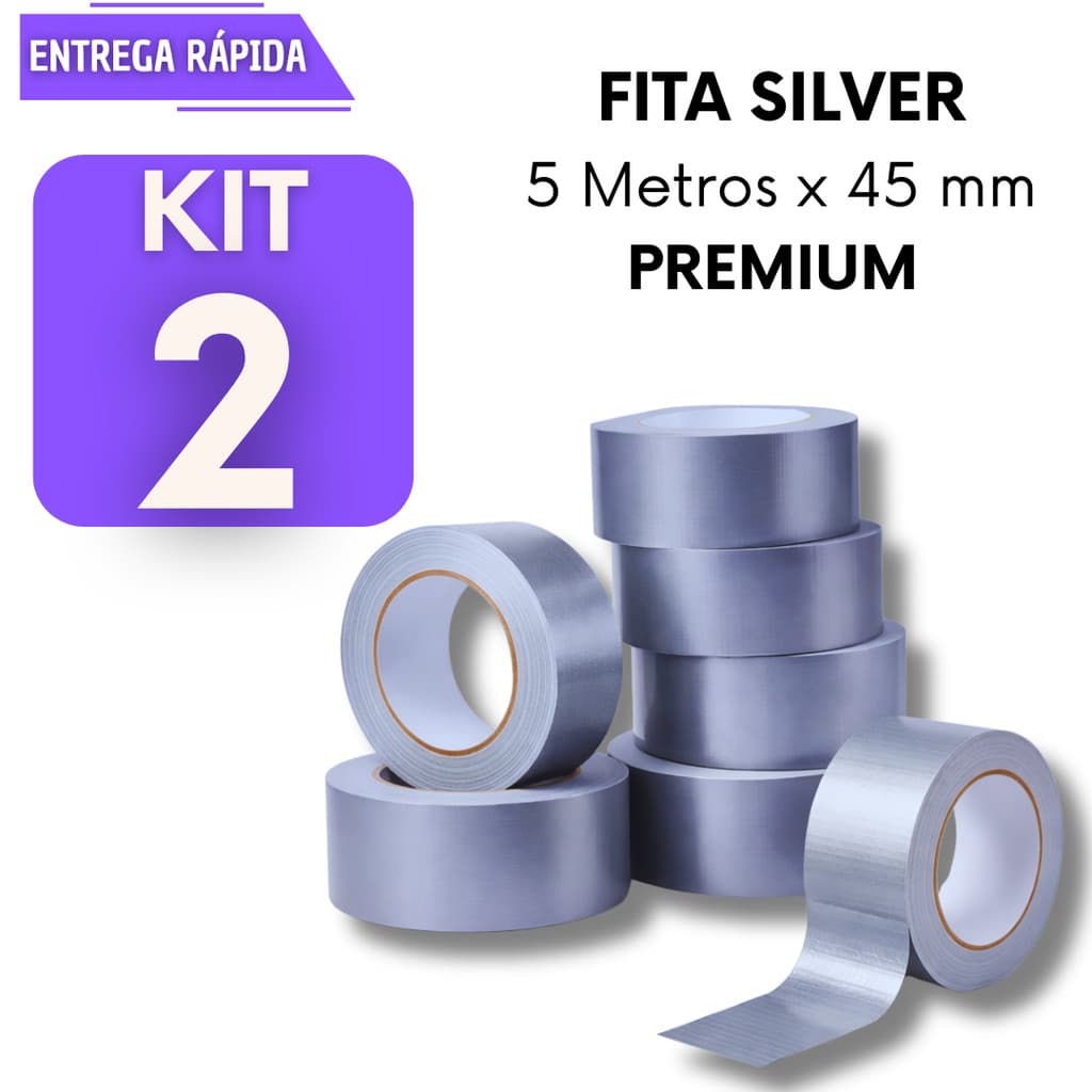Kits 2/1 Fitas Silver Tape Adesiva Forte Resistente Multiuso Reforçado Prova D’agua Conserto Cinza Reparo Gruda Fita