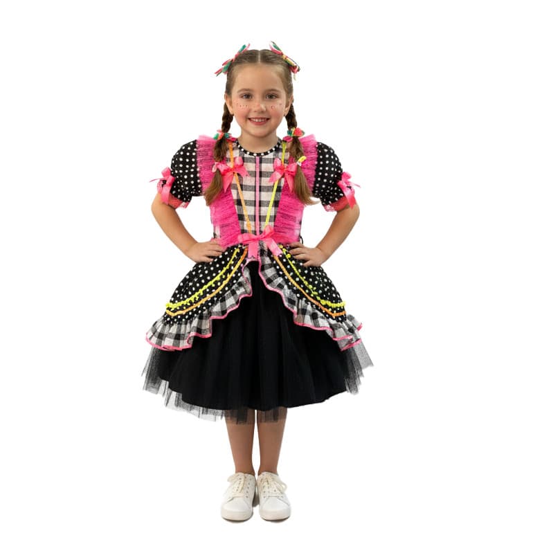 Vestido Caipirinha Infanto Juvenil com Laços de cabelo Papilloo