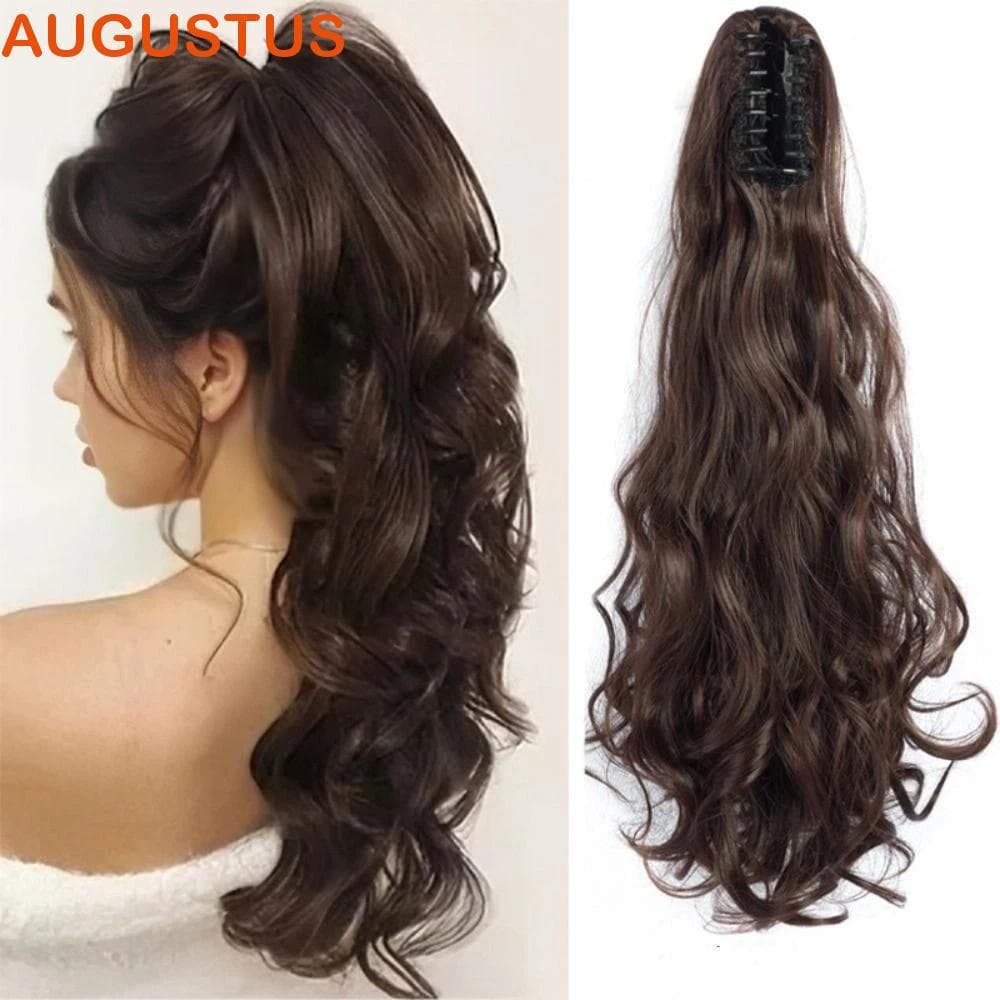 Extensões De Rabo De Cavalo Longo Ondulado AUGUSTUS , Clipe De 22 Polegadas Em Pedaço De Cabelo Sintético , Peruca Com G