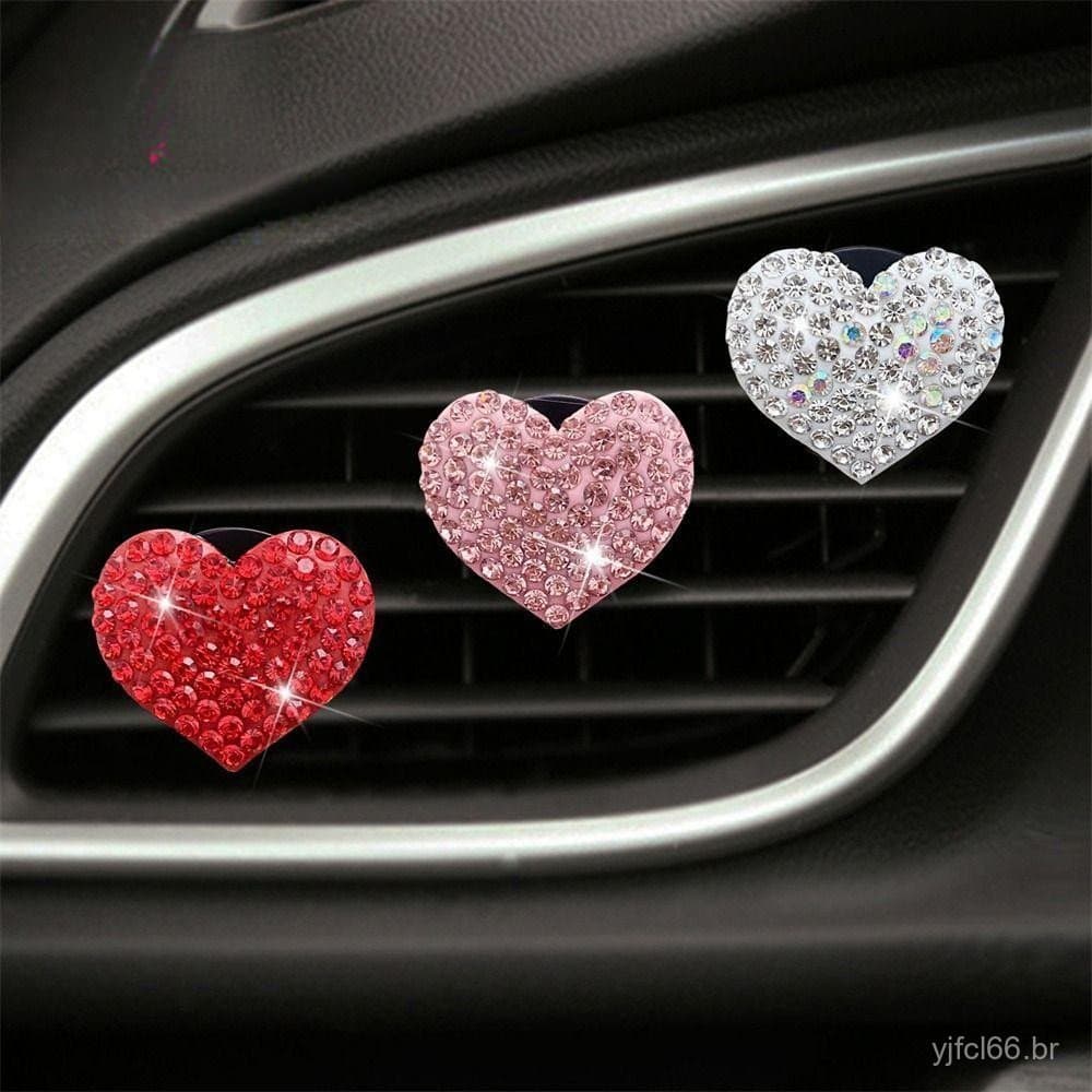 Difusor de Aroma para Ar Condicionado de Carro em Forma de Coração com Strass, Difusor de Fragrância Fofo para Carro