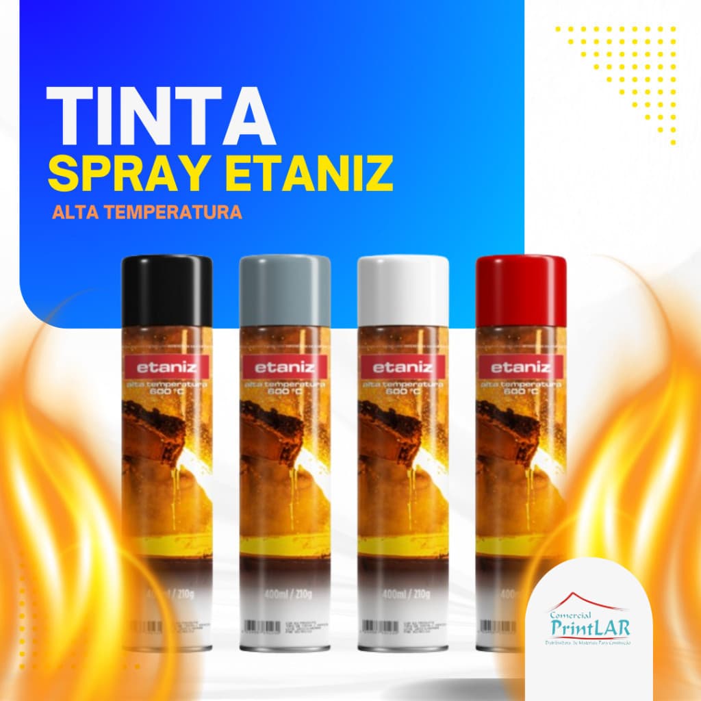 Tinta Spray 400ml Alta Temperatura 600 Graus Uso Geral Interno E Externo Secagem Rápida - Etaniz X PROMO