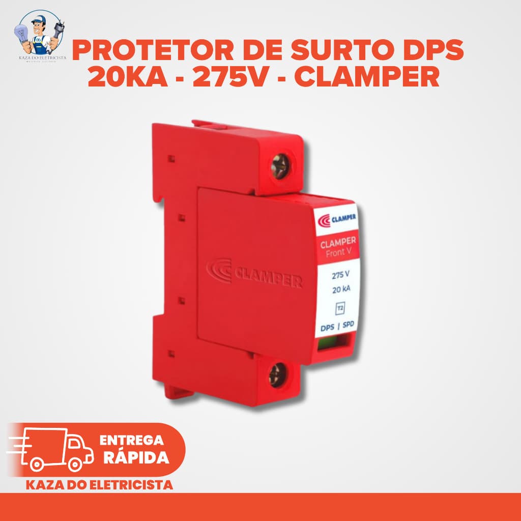 KIT C/2 Protetor DPS Clamper Front V 275V 20kA Trilho DIN Anti Surto Original | Kit 1 ou 2 Unidades