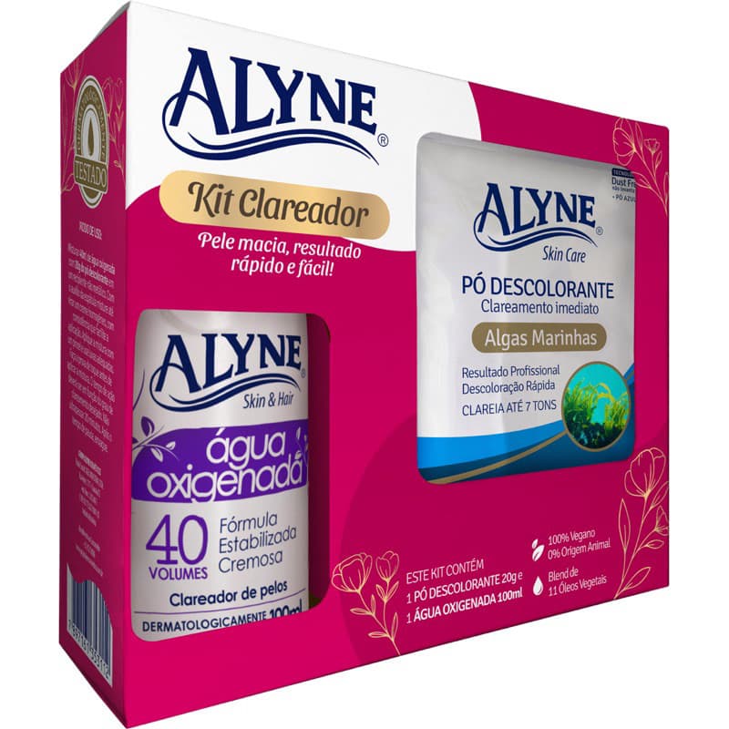 Kit Clareador Alyne | Pó Descolorante + Água Oxigenada 40 Vol. | Algas Marinhas ou Camomila