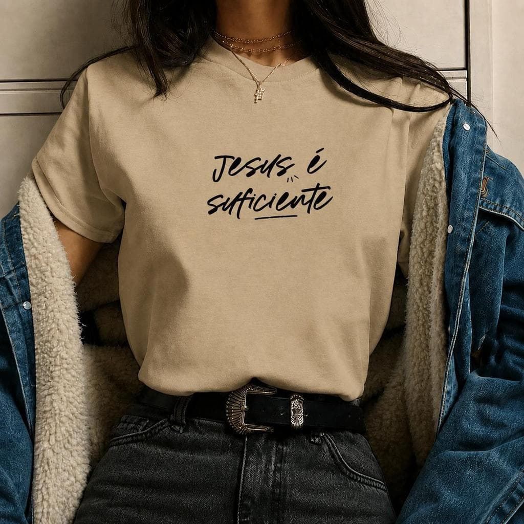 Camiseta Feminina Cristã "Jesus é Suficiente" Blusa Camisa T-shirt 100% Algodão Confortavel Estampada