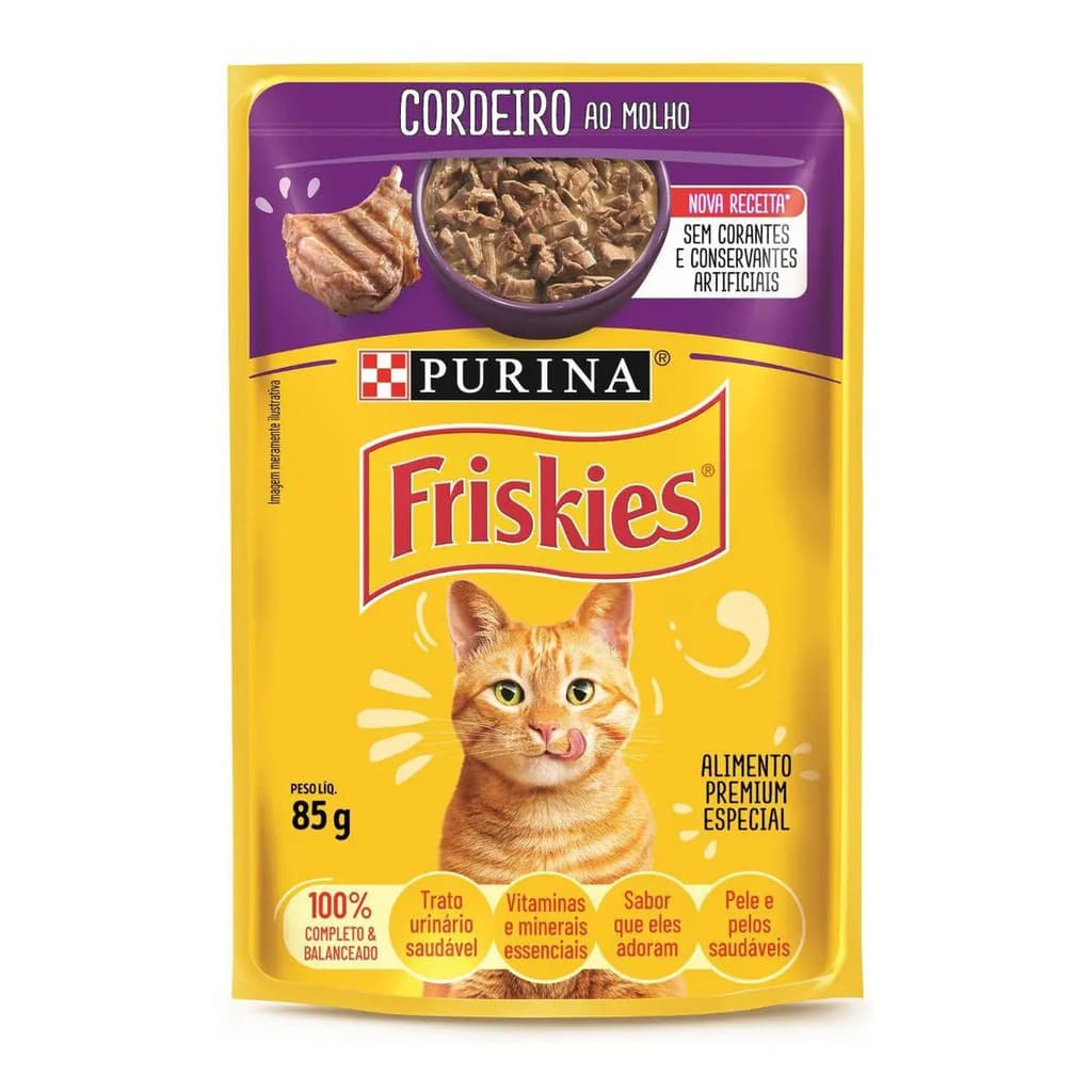 Caixa 15 Friskies Sache Cordeiro Ao Molho 85gr Gato Purina