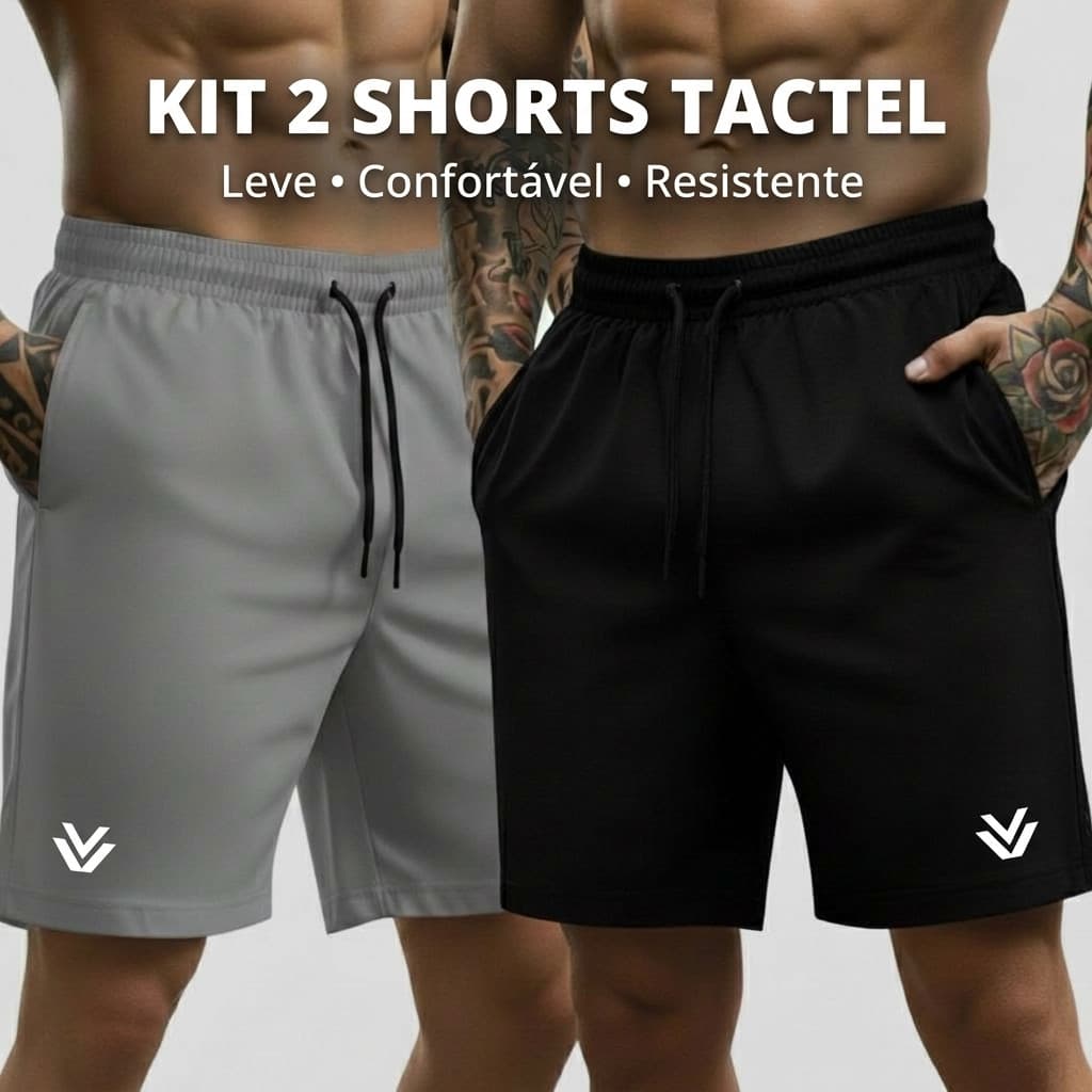Kit 2 Shorts Masculinos Tactel com Bolsos Tactel Elastano Academia Treino Praia