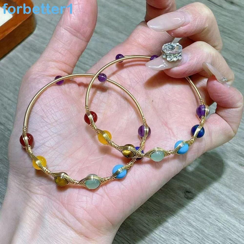 Pulseira De Punho Aberto FORBETTER , Ajustável Multicolorida De Cor Dourada Estilo Boho Com Contas De Cristal