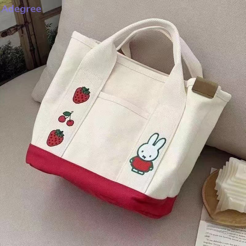 Adegree Dos Desenhos Animados Miffy Lona Portátil Balde Saco Impresso Sacola Popular Bolsa De Ombro Casual Commuter Saco