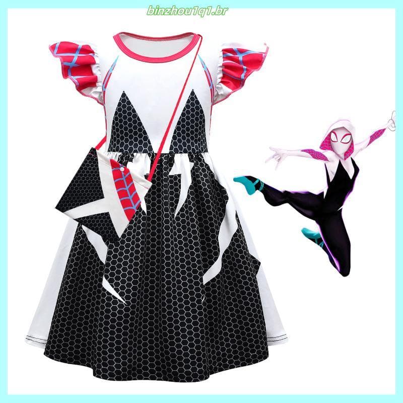 Homem-Aranha : Através Da-Verse Spider Gwen Stacy Cosplay Crianças Meninas Vestido Do
