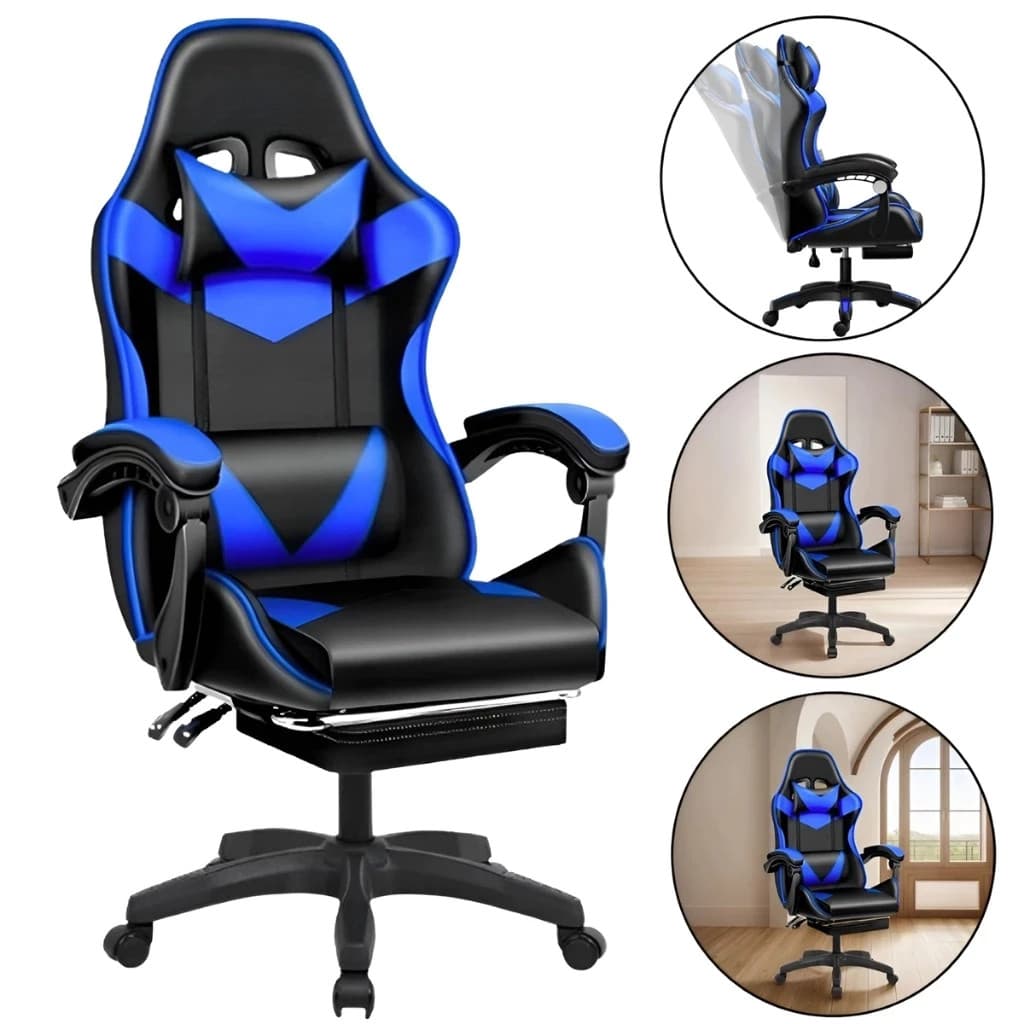Cadeira Gamer e de Escritório Multifuncional, Design Ergonômico, Ajuste de Reclinação, Apoio para os Pés e Rodas