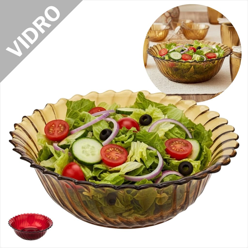 Saladeira Tigela Vidro Redonda Bowl Multiuso California Arranjo De Mesa Decorativo Cozinha Gourmet